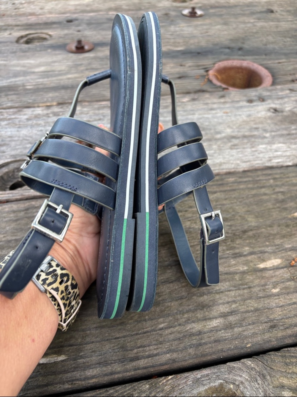 Tommy Hilfiger Women’s Sz8M Navy Leather Logo Thong Sandals#0312 - Picture 8 of 10